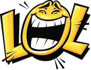 LOL Improv class logo, the letters LOL drawn as a laughing face